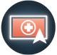 A computer icon with an insurance sympbol and a cursor. A computer icon with an insurance sympbol and a cursor.